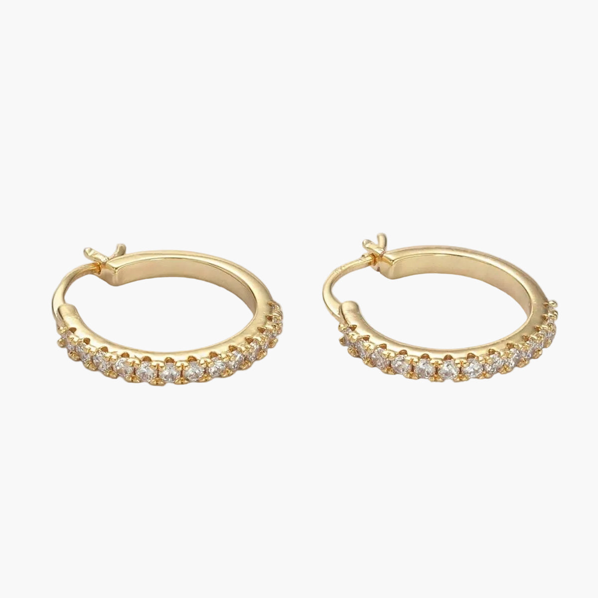 24K Gold Filled 20mm Micro Paved CZ Latch Hoop Earrings