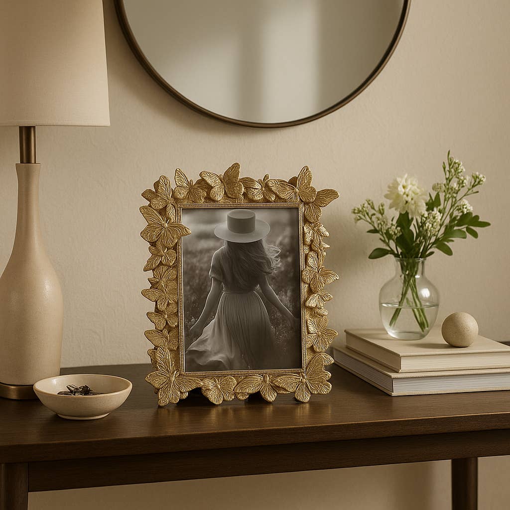 Gold Polyresin Butterfly Picture Frame - 5x7 in.