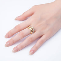 16K Gold Filled Clear CZ Drop Geometric Curved Ring