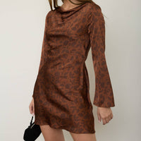 Terracotta Floral Cowl Neck Mini Dress