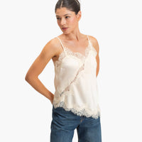 Cream Asymmetrical Satin Lace Top