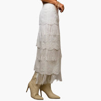 Tiered Western Lace & Fringe Maxi Skirt
