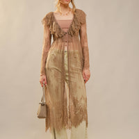 Long Ruffle Sheer Lace Duster
