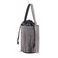 Black Rhinestone Fringe Drawstring Handbag