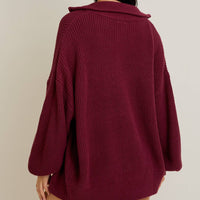 Burgundy Oversized Zip Up Sweater