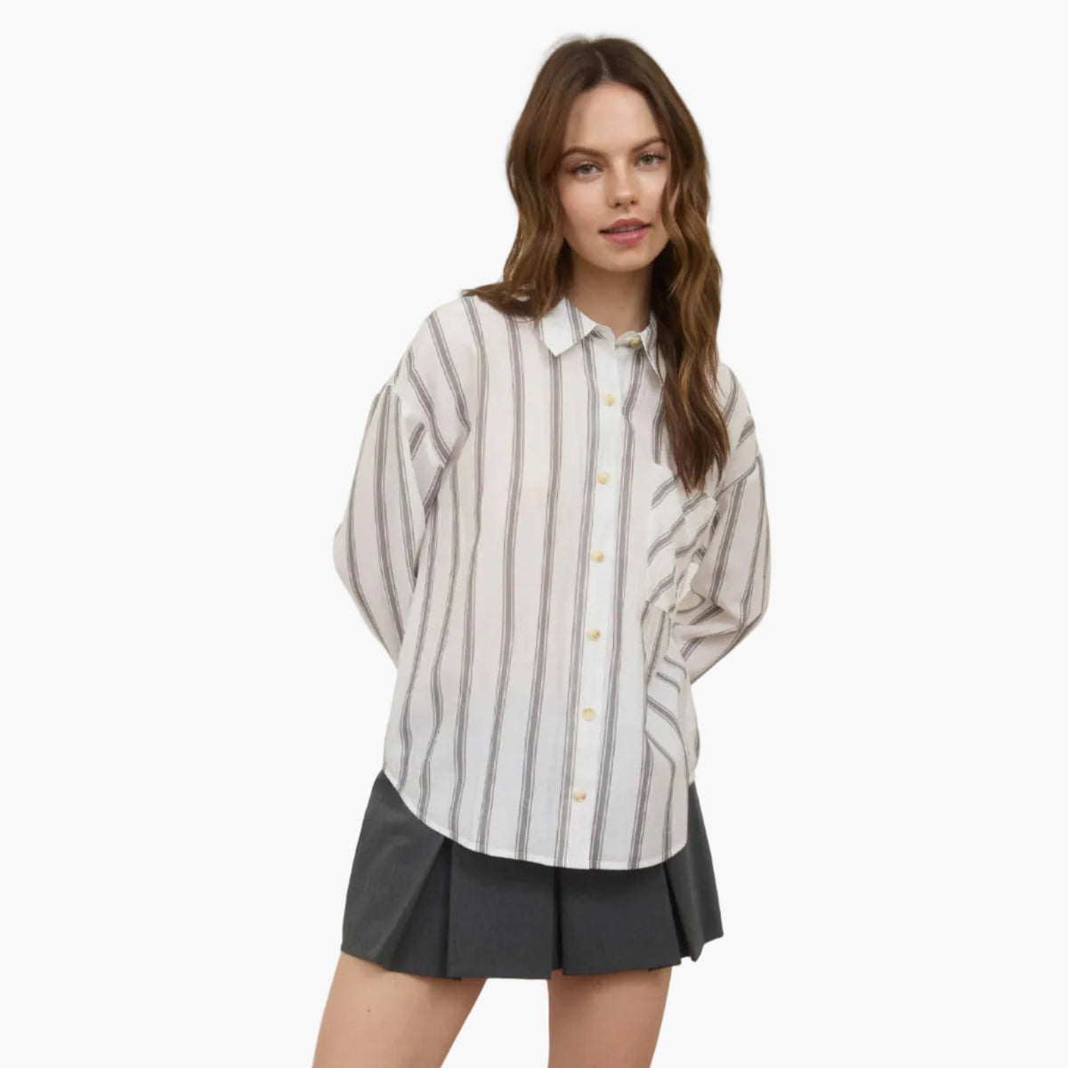 Ivory Stripe Pattern Button Down Shirt