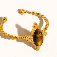 Dorisse 18K Gold Plated Non-Tarnish Brown Gemstone Adjustable Ring