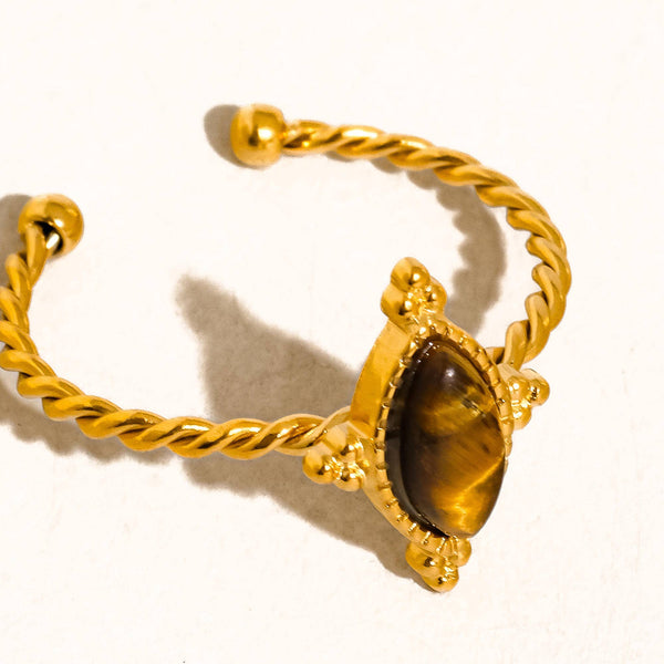 Dorisse 18K Gold Plated Non-Tarnish Brown Gemstone Adjustable Ring