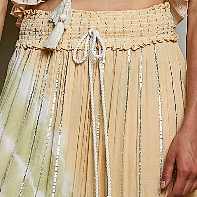 Smocked Waist Tassel Maxi Skirt