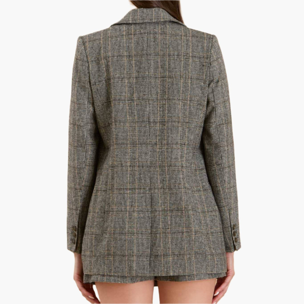 Charcoal Plaid Long Sleeve Blazer