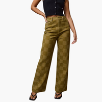 Olive Checkered Wide Leg Jeans