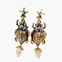 Vintage Insect Pearl Pendant Earrings