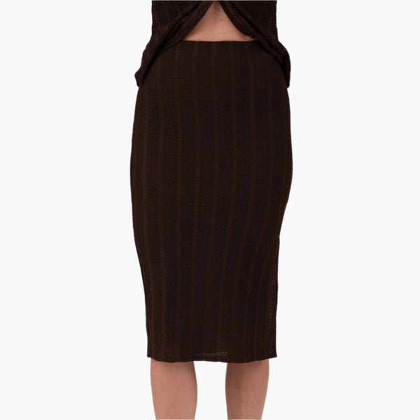 Mocha Striped Side Slit Midi Skirt