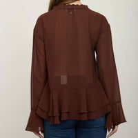 Tiered Ruffle Tie Neck Blouse