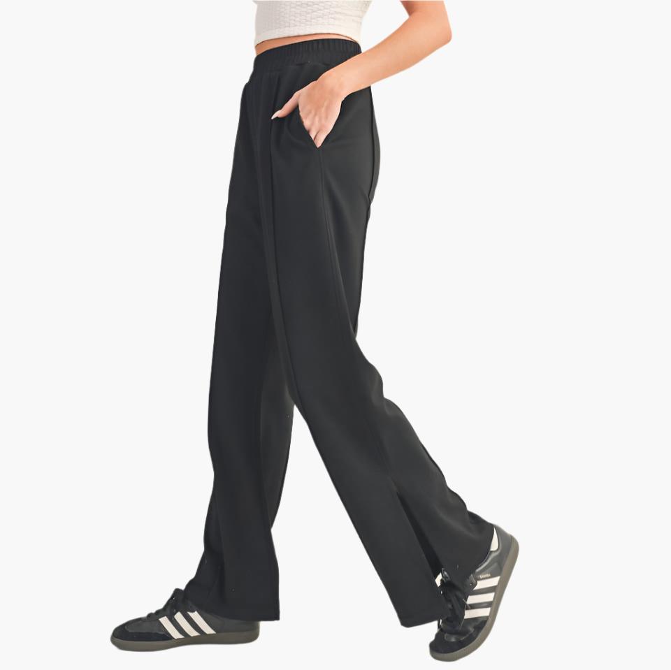 Wide Leg Scuba Pants with Side Slit