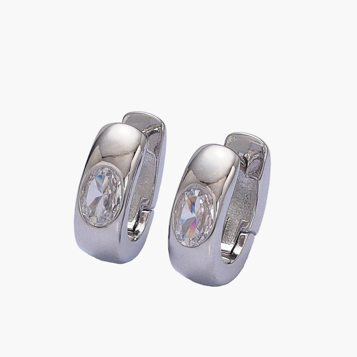 Gold Filled Clear Oval CZ 15mm Thick Huggie Earrings