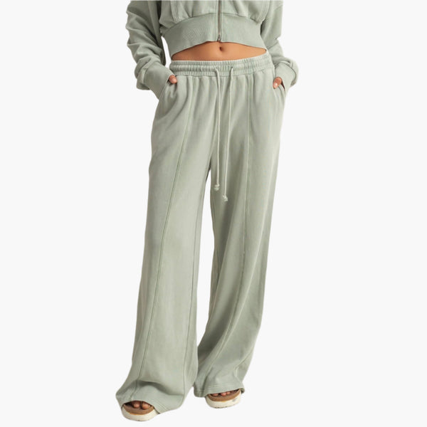 Wide Leg Drawstring Washed Sweatpants