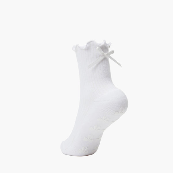 White Big Bow Grip Socks
