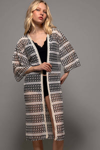 Geometric Crochet Kimono Sleeve Midi Cardigan