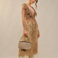 Long Ruffle Sheer Lace Duster