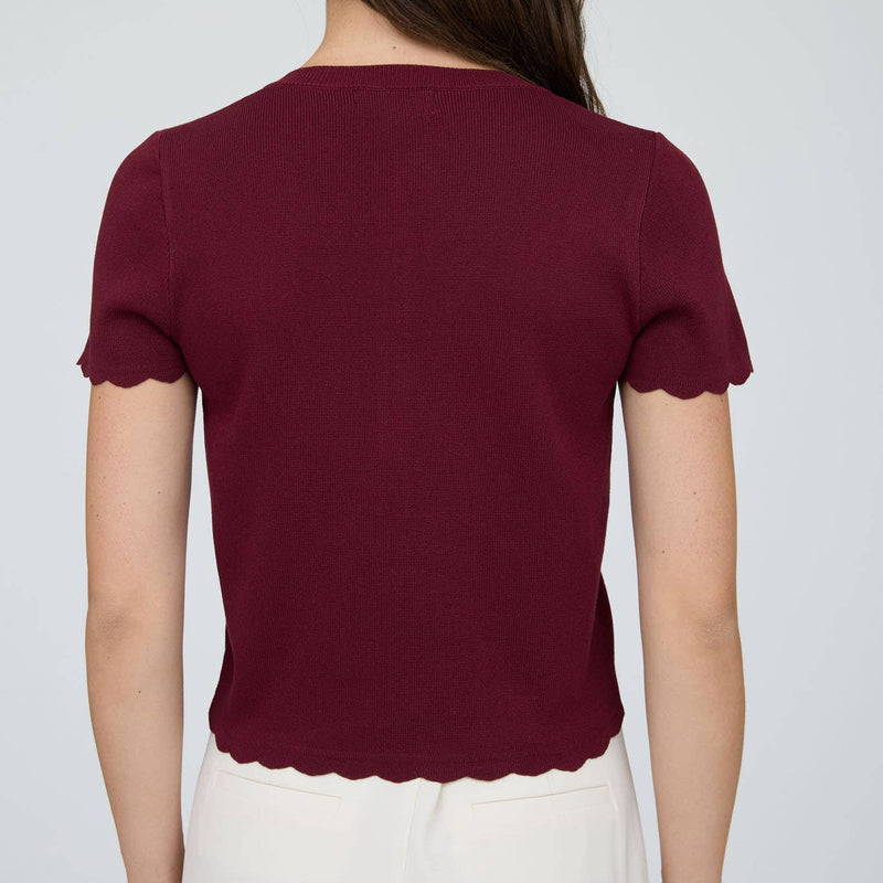 Burgundy Scalloped SS Knit Cardigan