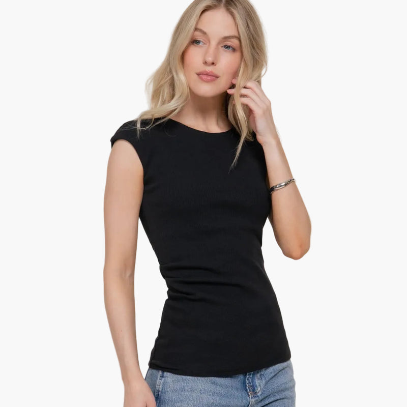 Cap Sleeve Cotton Asymmetric Knit Top