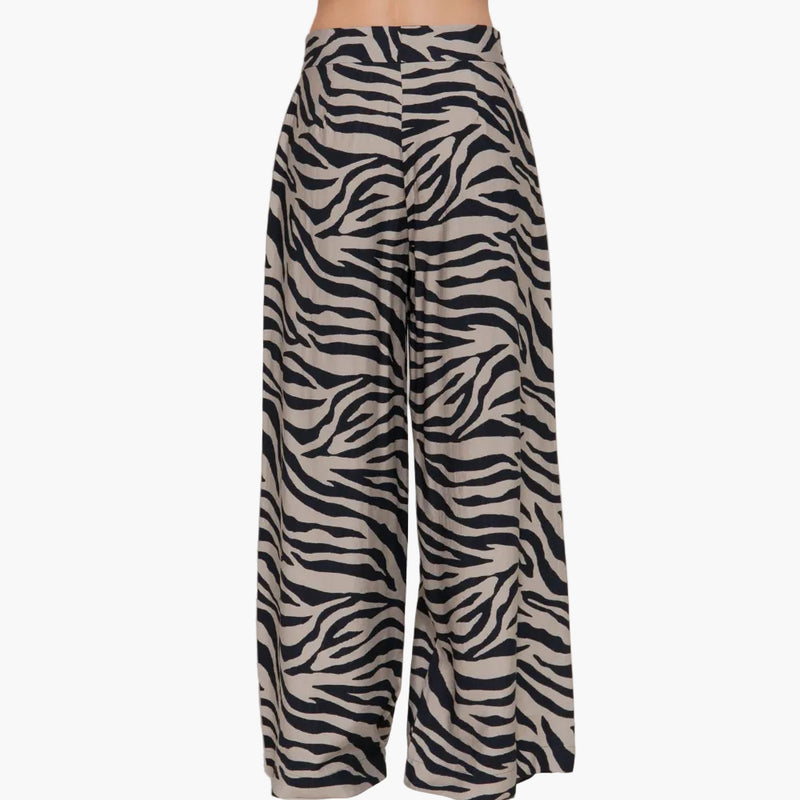 Wide Leg Zebra Printed Woven Pants