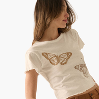 Butterflies Cropped Lettuce-Edge Graphic Baby Tee