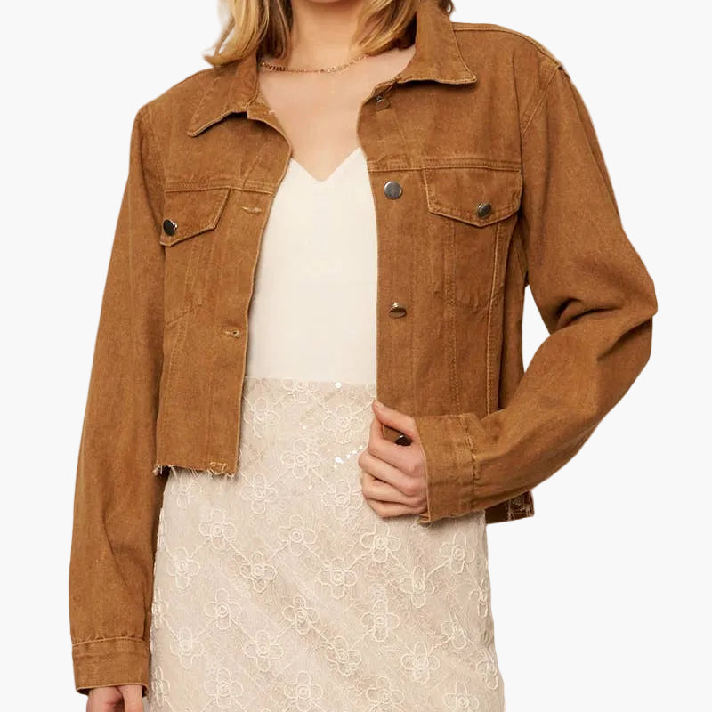 Camel Cropped Denim Jacket