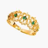 Keira 18K Gold Plated Vintage Gemstone & Pearl Adjustable Ring