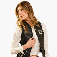 Black Faux Leather Western Buckle Zip Vest