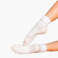 Bow Dream Textured Foldover Ruffle Crew Grip Socks
