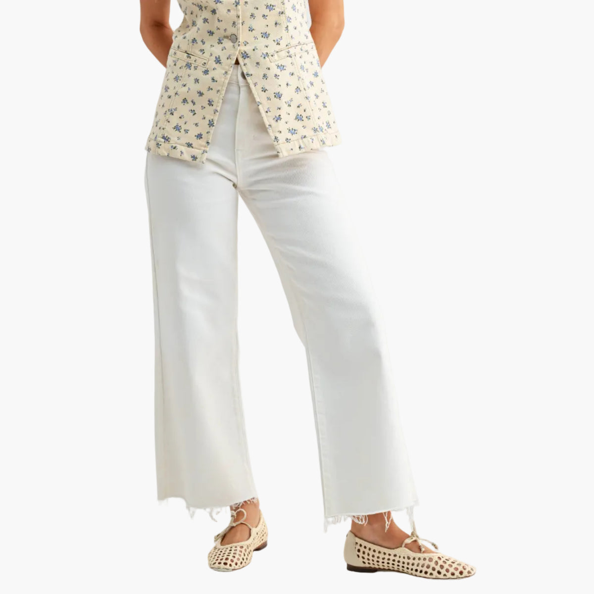 White Slim Scissor Cut Wide Leg Jean