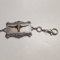 Western Long Horn Concho Metal Chain Silver/Brass