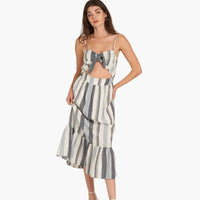 Striped Tie Front Cut-Out Midi Dress