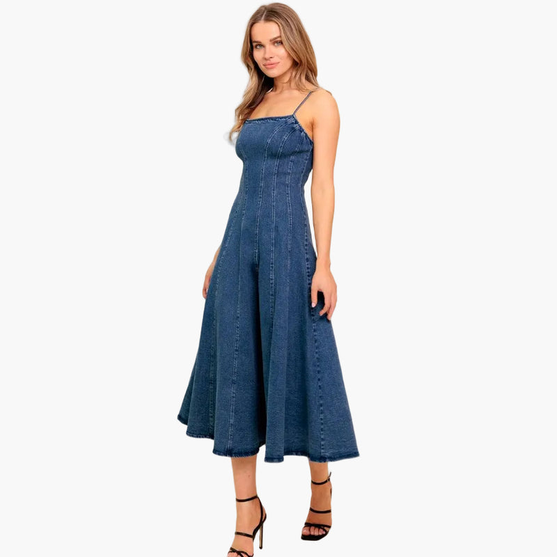 Medium Washed Indigo Midi Dress