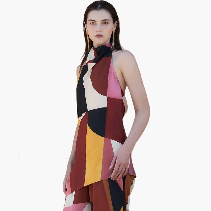 Abstract Print Halter Top