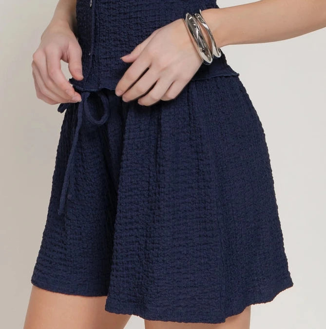 Crinkle Navy Knit Shorts