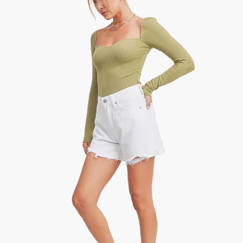 White High Rise Distress Boyfriend Short