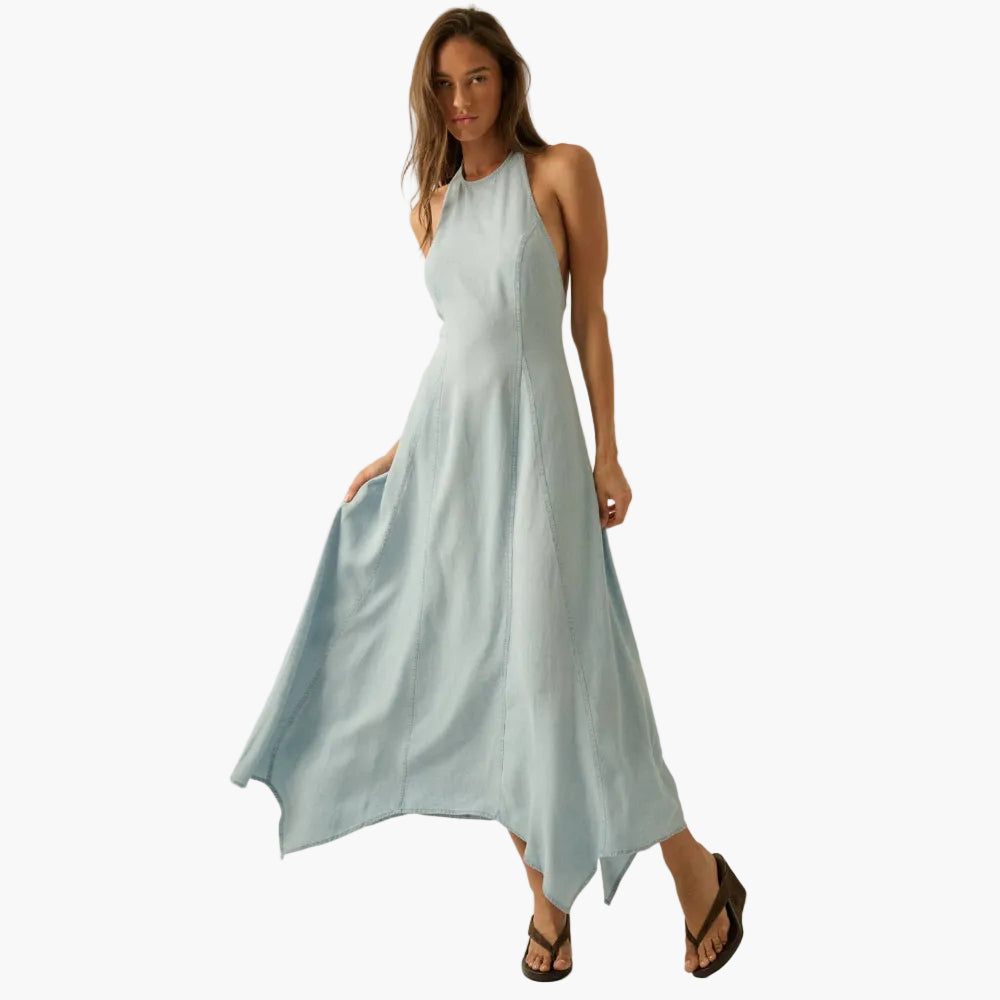 Tencel Denim Halter Handkerchief Maxi Dress
