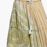 Smocked Waist Tassel Maxi Skirt