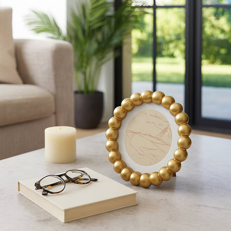 Gold Glass Beaded Picture Frame - 6x6 in.