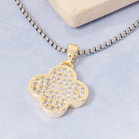 Gold Dipped Two Tone Pave Clover Pendant Necklace