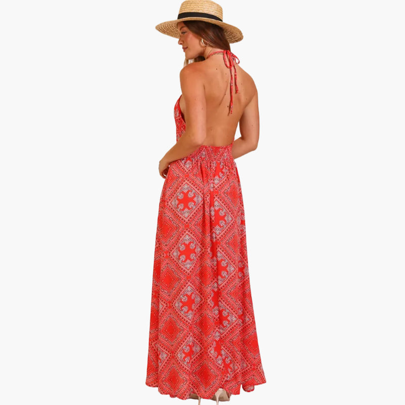 Bandana Print Halter Midi Dress
