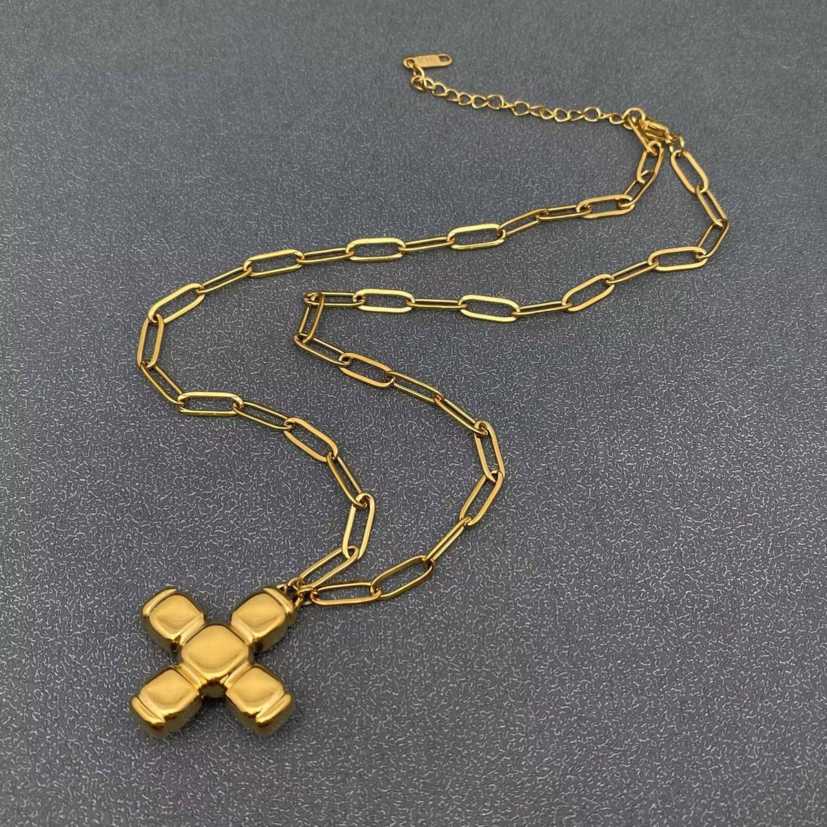 Red Zircon Cross Charm 18K Gold Plated Necklace