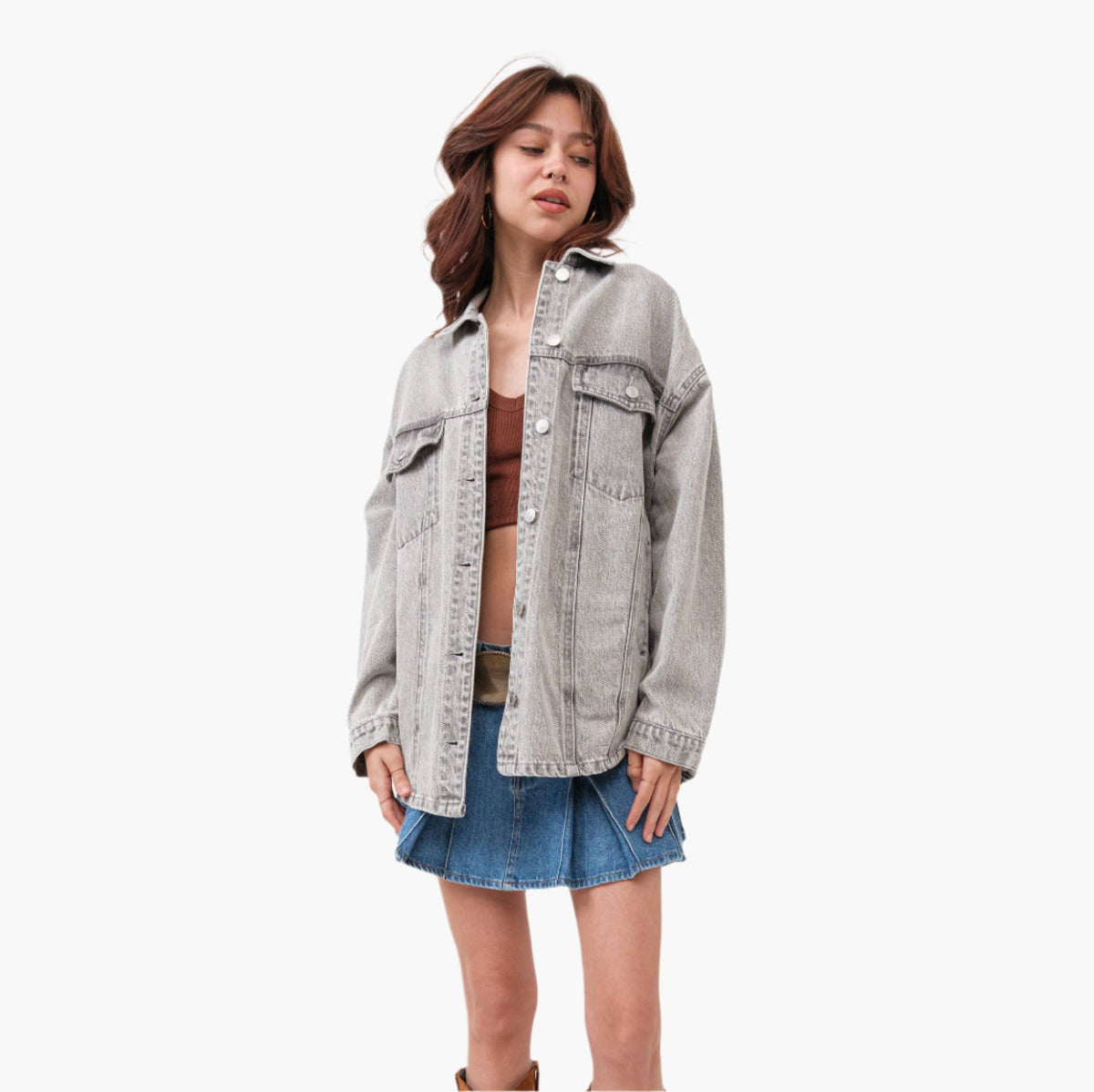 Grey Oversized Denim Jacket