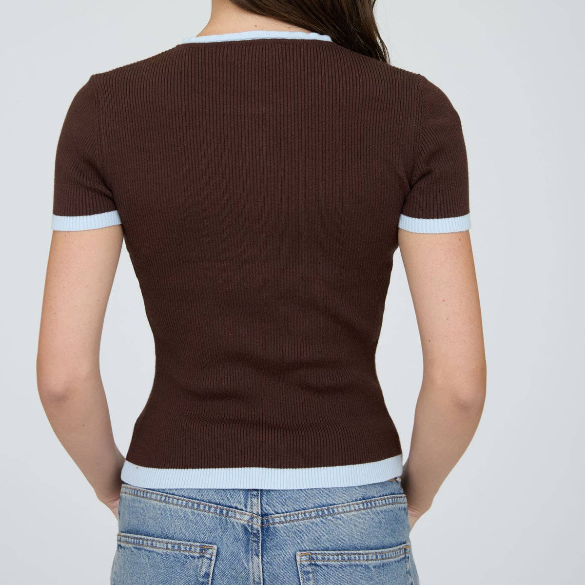 Brown Contrast Trim Short Sleeve Cardigan