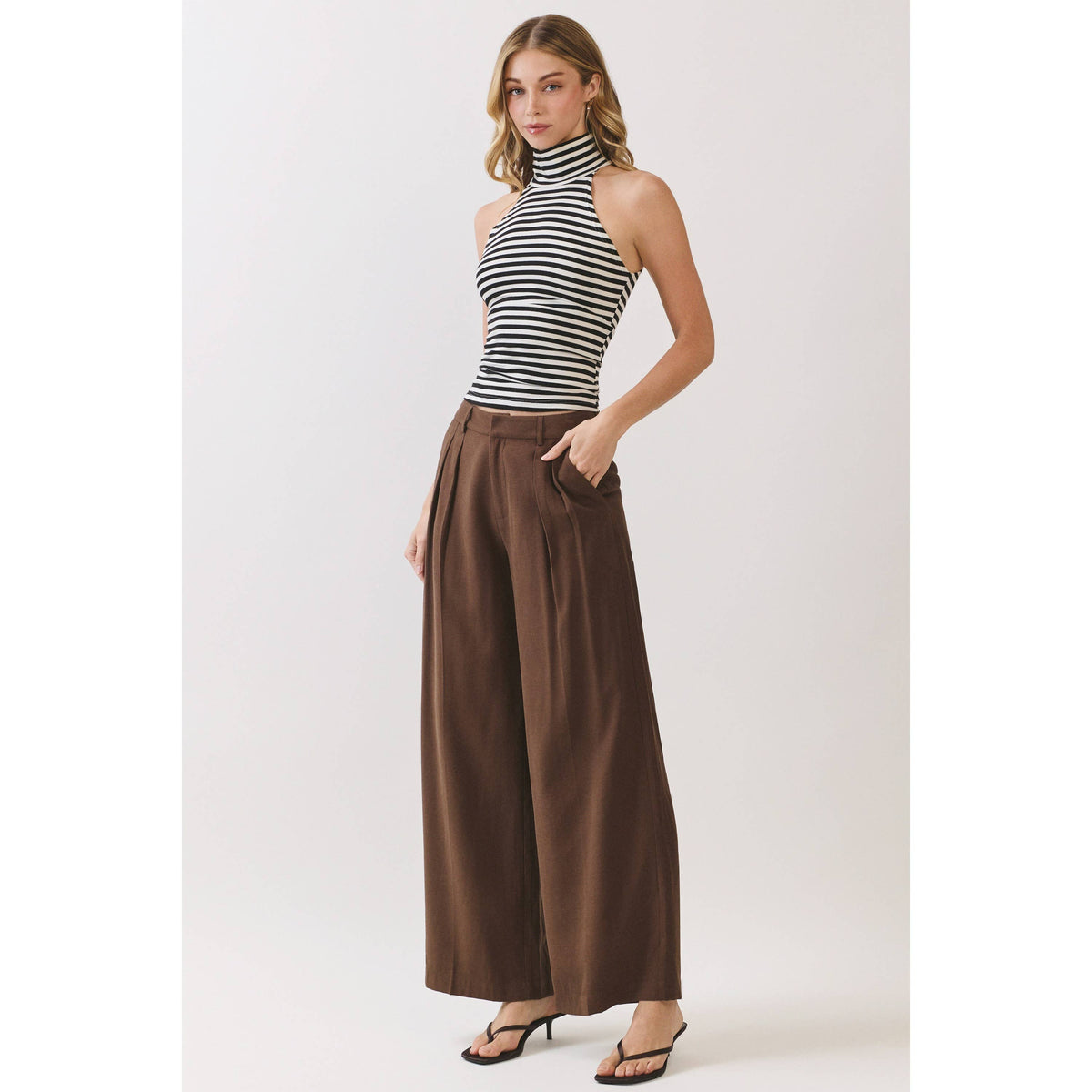 Wide-Leg Rayon Blend Trousers