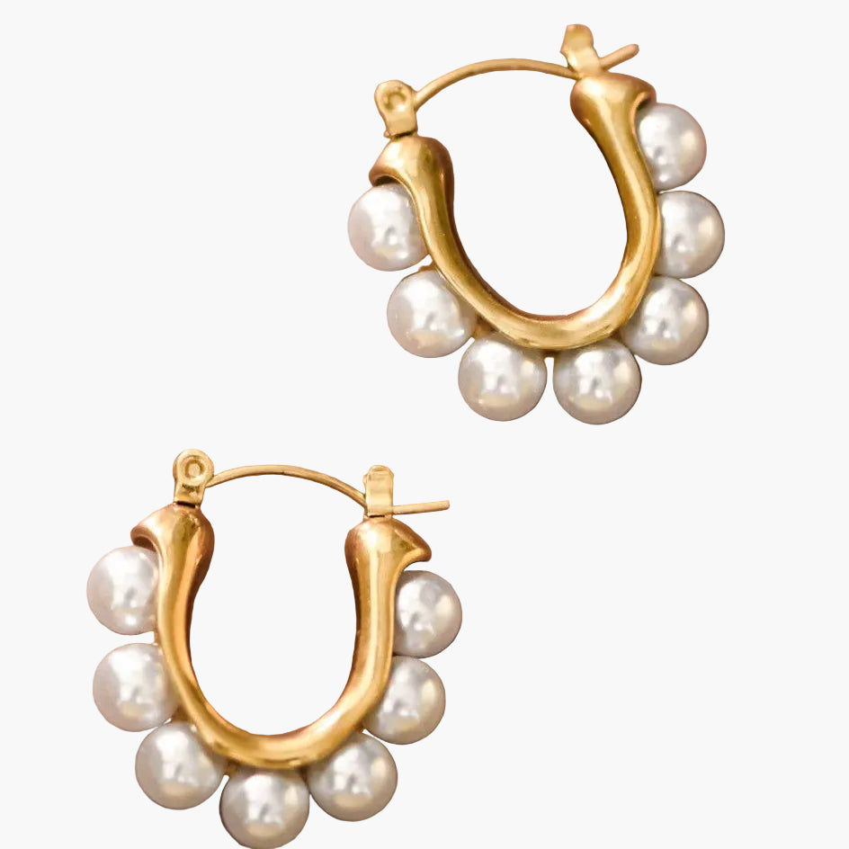 18K Gold Plated Pearl Hoop Earrings