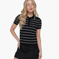 Short Sleeve Striped Polo Knit Top